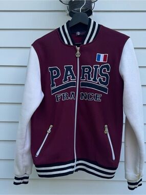 G-Crown Paris France Varsity Jacket - Burgundy & White